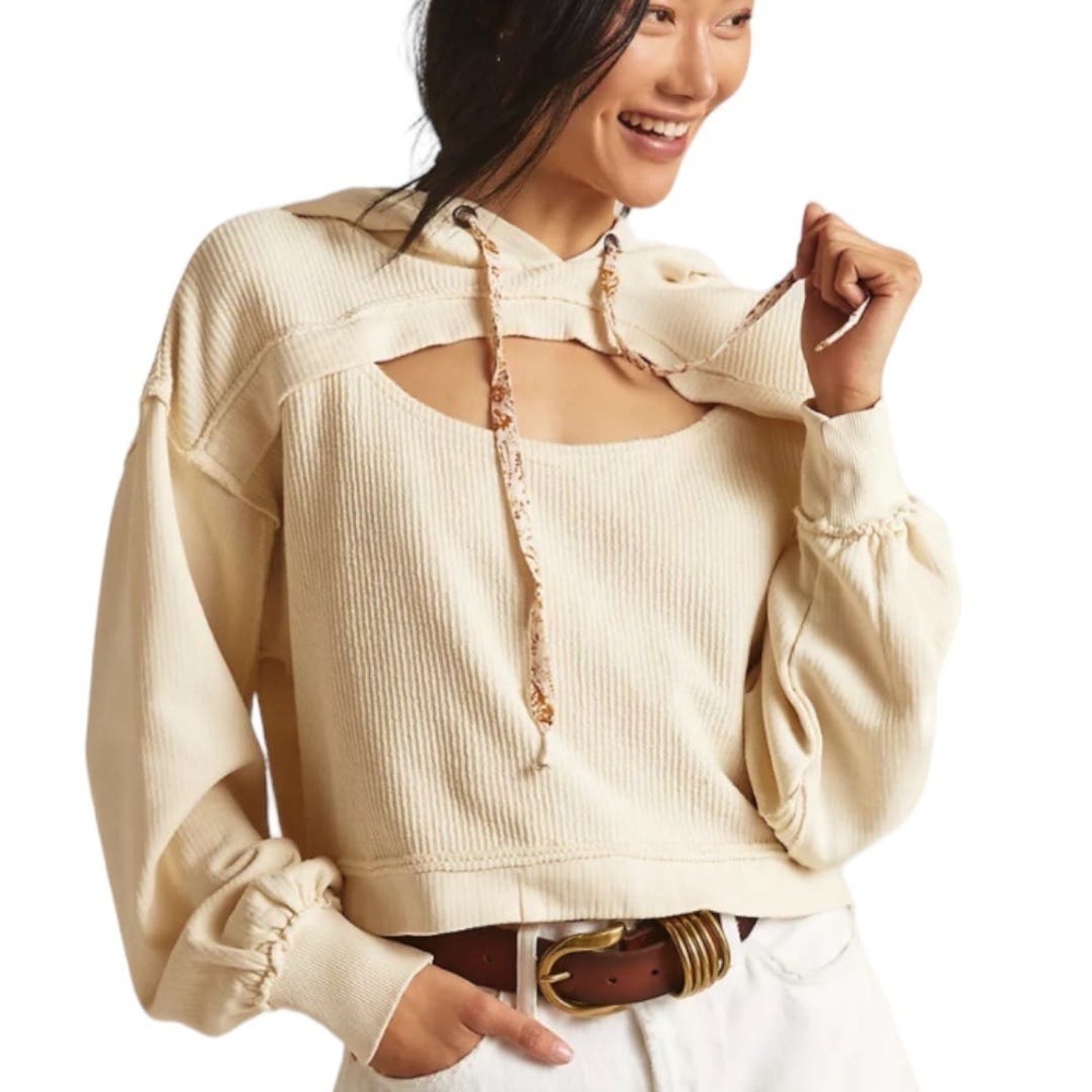 Pilcro Cutout Hoodie in Light Sand XL
